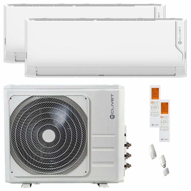 Condizionatore Clivet Cristallo 2 dual split 18000+18000 BTU inverter A wifi unità esterna 12.3 kW 