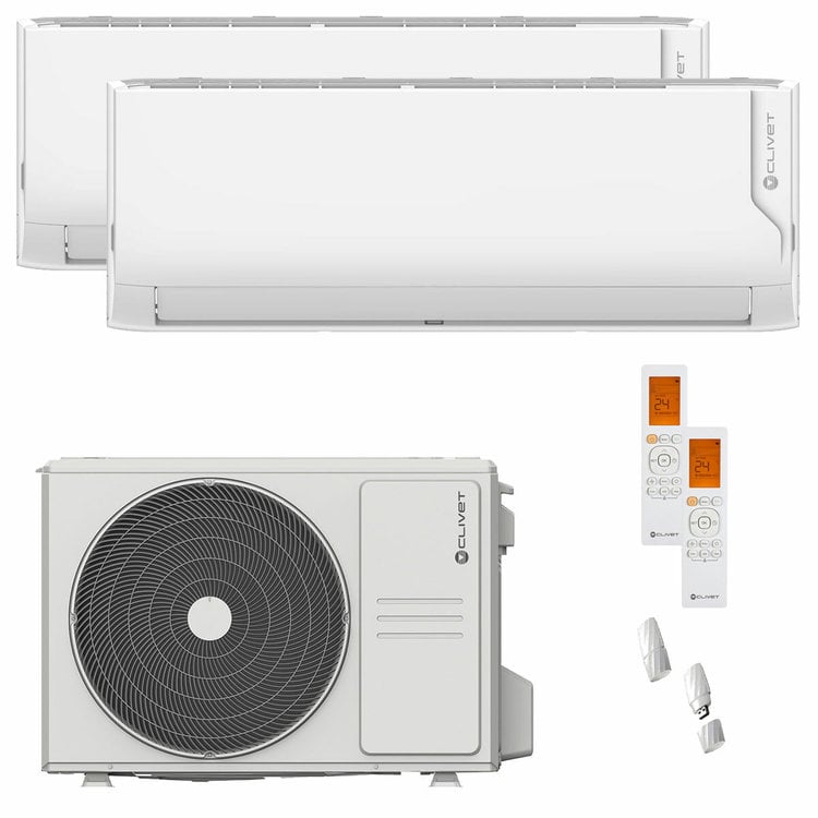 Condizionatore Clivet Cristallo 2 dual split 9000+12000 BTU inverter A+ wifi unità esterna 5.3 kW 