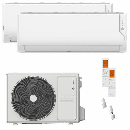 Condizionatore Clivet Cristallo 2 dual split 9000+9000 BTU inverter A+ wifi unità esterna 5.3 kW 