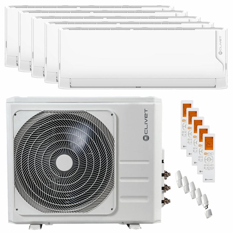 Condizionatore Clivet Cristallo 2 penta split 9000+9000+12000+12000+12000 BTU inverter A++ wifi unità esterna 12.3 kW 