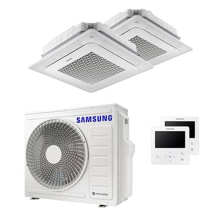 Condizionatore Samsung Cassetta Windfree 4 vie dual split 12000+18000 BTU inverter A++ unità esterna 6,8 kW