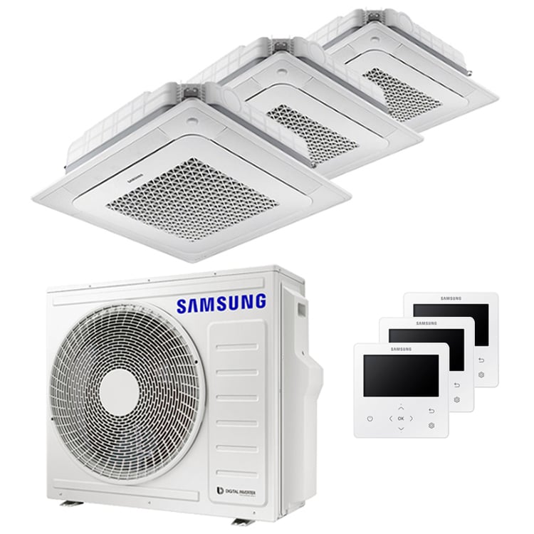 Condizionatore Samsung Cassetta Windfree 4 vie trial split 12000+12000+12000 BTU inverter A++ unità esterna 6,8 kW