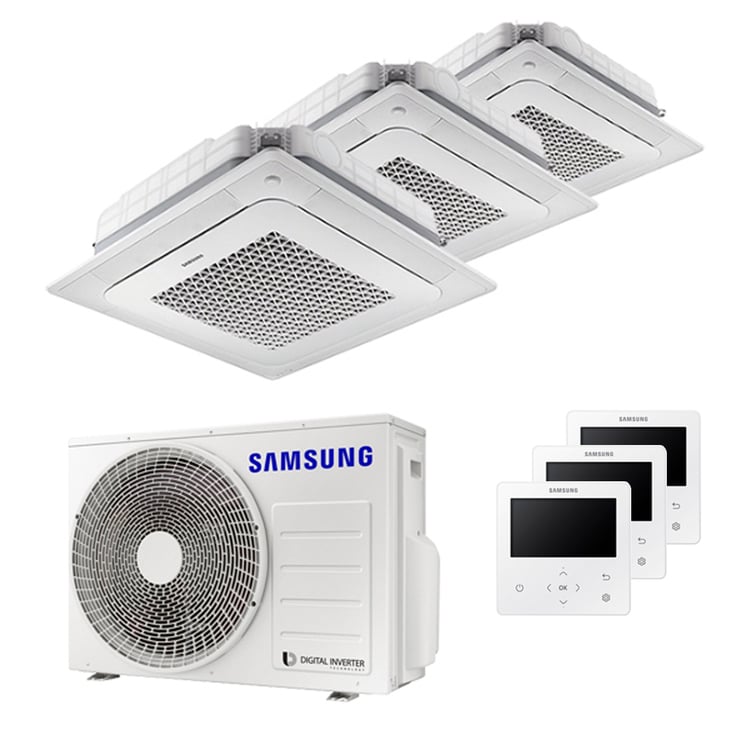 Condizionatore Samsung Cassetta Windfree 4 vie trial split 7000+9000+9000 BTU inverter A+++ unità esterna 5,2 kW