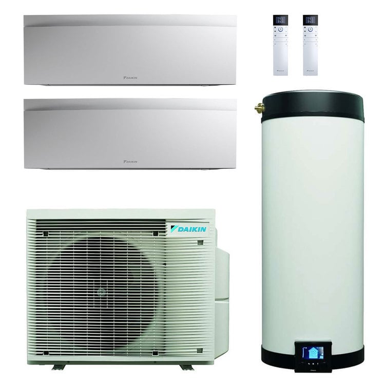 Daikin Multi+ sistema di climatizzazione e acqua calda sanitaria dual split - Unità interne Emura 3 bianco 7000+7000 BTU - Serbatoio 90 l