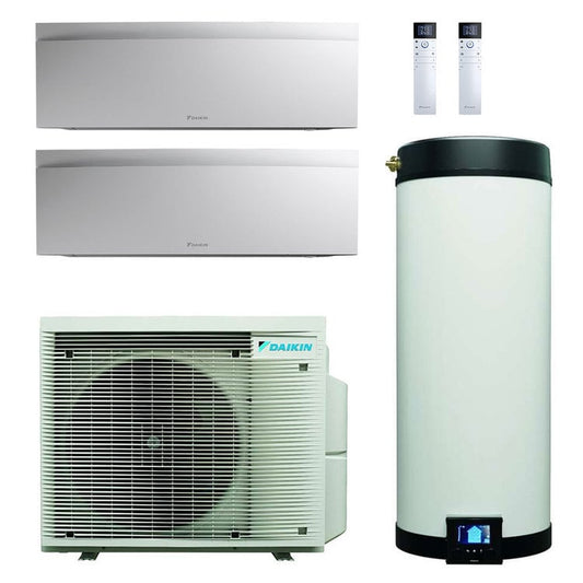 Daikin Multi+ sistema di condizionamento dual split e acqua calda sanitaria - Unità interne Emura 3 bianco 9000+12000 BTU - Serbatoio 90 l