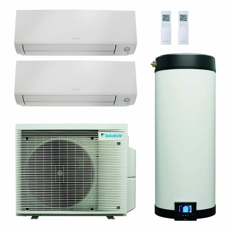 Daikin Multi+ sistema di condizionamento dual split e acqua calda sanitaria - Unità interne Perfera All Seasons 12000+12000 BTU - Serbatoio 120 l