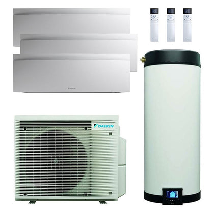 Daikin Multi+ sistema di condizionamento trial split e acqua calda sanitaria - Unità interne Emura 3 bianco 9000+9000+12000 BTU - Serbatoio 90 l