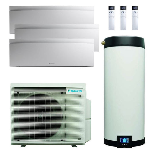 Daikin Multi+ sistema di condizionamento trial split e acqua calda sanitaria - Unità interne Emura 3 bianco 9000+9000+12000 BTU - Serbatoio 90 l