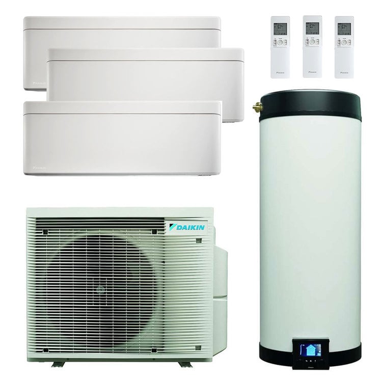 Daikin Multi+ sistema di condizionamento trial split e acqua calda sanitaria - Unità interne Stylish bianco 9000+9000+12000 BTU - Serbatoio 120 l