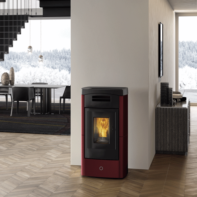 Stufa a pellet EK63 DAILY130++ - gruppo Edilkamin - 12,5 kW ad aria canalizzata Bordeaux