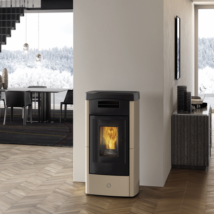 Stufa a pellet EK63 DAILY130++ - gruppo Edilkamin - 12,5 kW ad aria canalizzata Tortora 