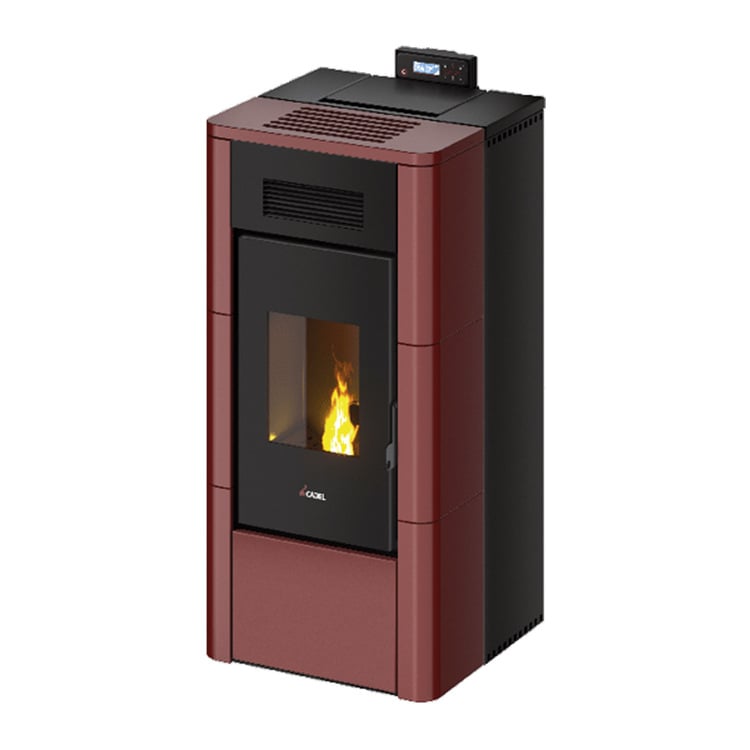 Stufa a pellet Idro River 16 CADEL maiolica rossa 16,2 kW ad acqua con wifi