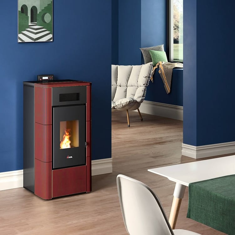 Stufa a pellet Idro River 16 CADEL maiolica rossa 16,2 kW ad acqua con wifi